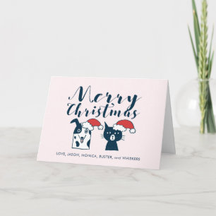 Gullig jul för Santa hund- och kattillustration Helgkort