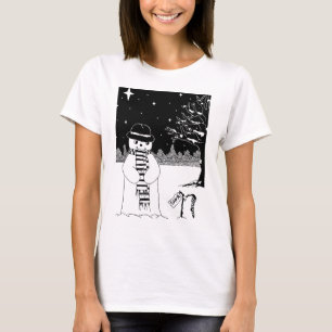 Gullig jul för snögubbesvart- & vitillustration t-shirt