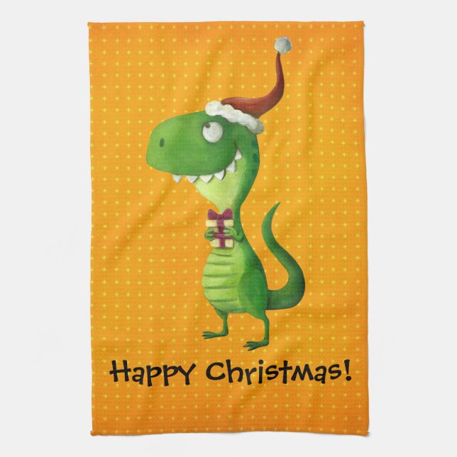 Gullig jul T-rex Kökshandduk (Vertikal)