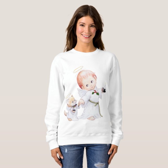 Gullig julbabyängel och katt t shirt (Hel framsida)