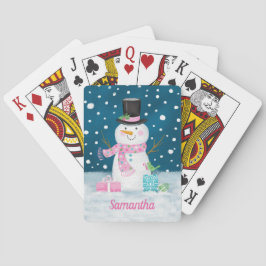 Gullig julhelgdagsnögubbe som leker kort casinokort