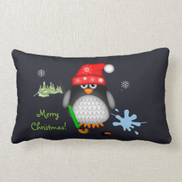 Gullig julhockeypingvin & anpassningsbartext lumbarkudde