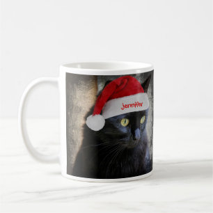 Gullig julkatt, skräddarsy w-namn på den Santa Kaffemugg