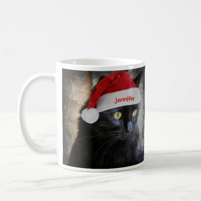 Gullig julkatt, skräddarsy w-namn på den Santa Kaffemugg (Vänster)