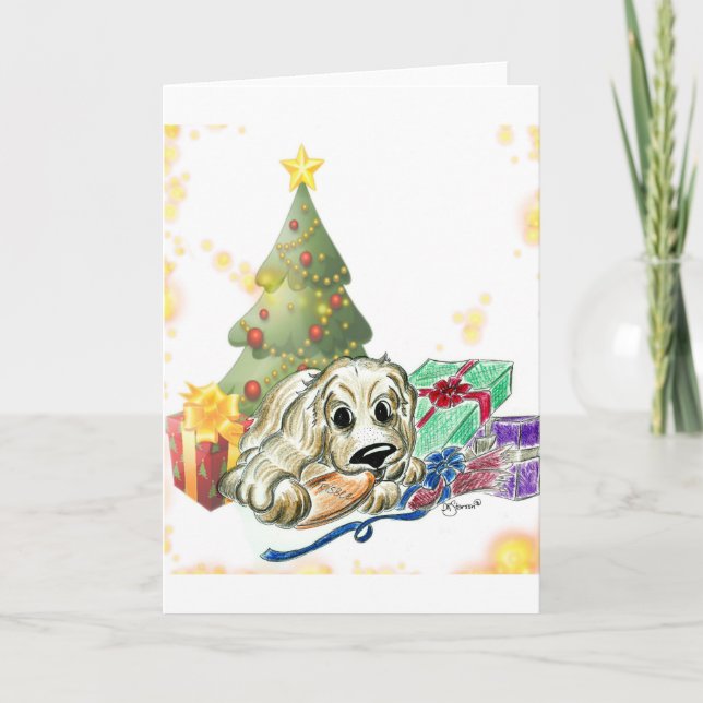 Gullig julkort för tecknadcockerspanielSpaniel Helgkort (Framsida)