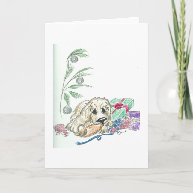 Gullig julkort för tecknadcockerspanielSpaniel Helgkort (Framsida)