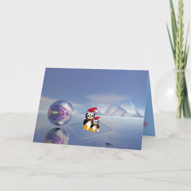 Gullig julkort med pingvin och text helgkort (Framsida)