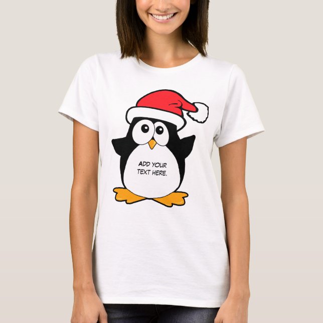 Gullig julpingvinanpassningsbar t-shirt (Framsida)