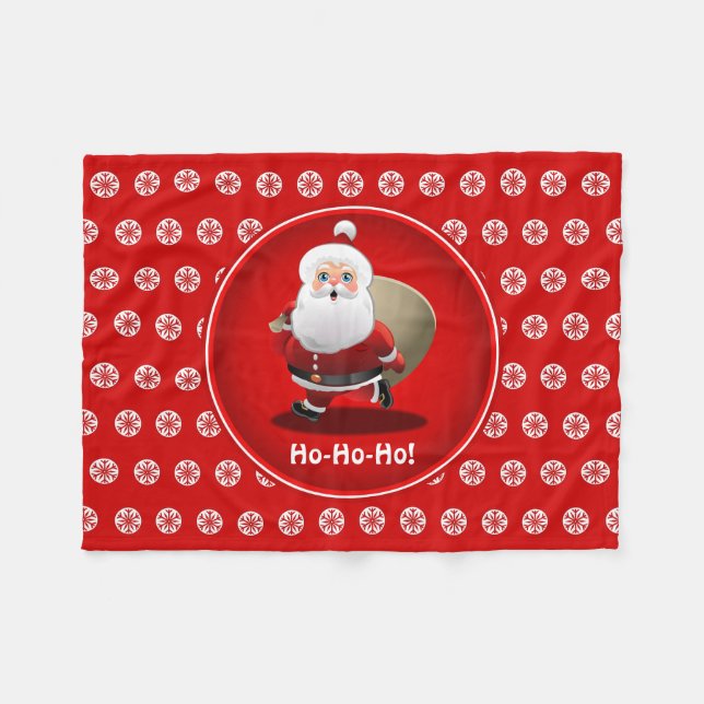 Gullig jultomten med en säckfullt av gåvor fleecefilt (Framsidan (Horisontell))