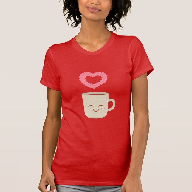 Gullig kaffemuggtecknad, kaffeälskare tee shirt (Framsida)