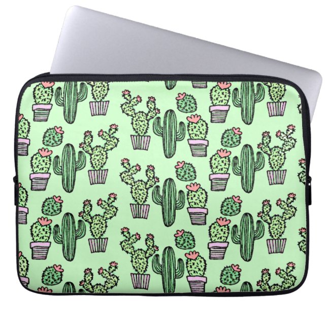Gullig kaktusmönsterlaptop sleeve (Framsidan)
