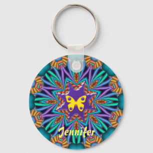 Gullig kaleidoscope Ketchain med namn & fjärilen Nyckelring