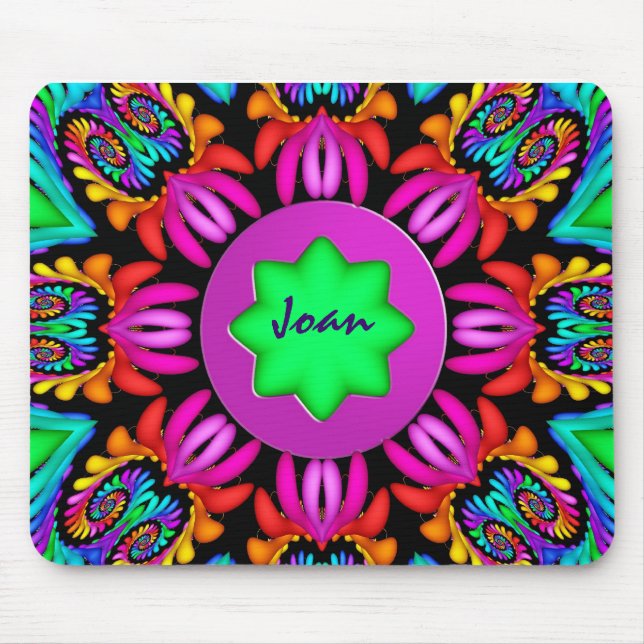 Gullig Kaleidoscope, spiralmousepad med namn Musmatta (Framsidan)