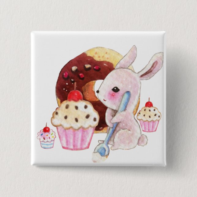 Gullig kanin- och kawaiimuffins knapp (Framsida)