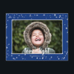 Gullig kärlek & ljusa stjärnor Hanukkah Helg Vykort<br><div class="desc">Gulligt och roligt,  är denna helgdagvykort perfekten långt som överför säsong hälsningar till vänner och familjen.  Särdragvit och silverstjärnor och snö på en blåttbakgrund.  Ändra fotomallen till ditt eget.  Bekläda och baksidaen har text som kan ändras till passformen din efternamn och returadress.  Underbar för jul,  nya år eller Hanukkah.</div>