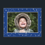 Gullig kärlek & ljusa stjärnor Hanukkah Helg Vykort<br><div class="desc">Gulligt och roligt,  är denna helgdagvykort perfekten långt som överför säsong hälsningar till vänner och familjen.  Särdragvit och silverstjärnor och snö på en blåttbakgrund.  Ändra fotomallen till ditt eget.  Bekläda och baksidaen har text som kan ändras till passformen din efternamn och returadress.  Underbar för jul,  nya år eller Hanukkah.</div>