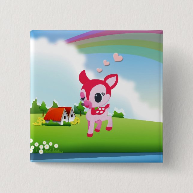 Gullig kärlekhjort lismar med regnbågelandplats knapp (Framsida)