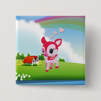 Gullig kärlekhjort lismar med regnbågelandplats knapp