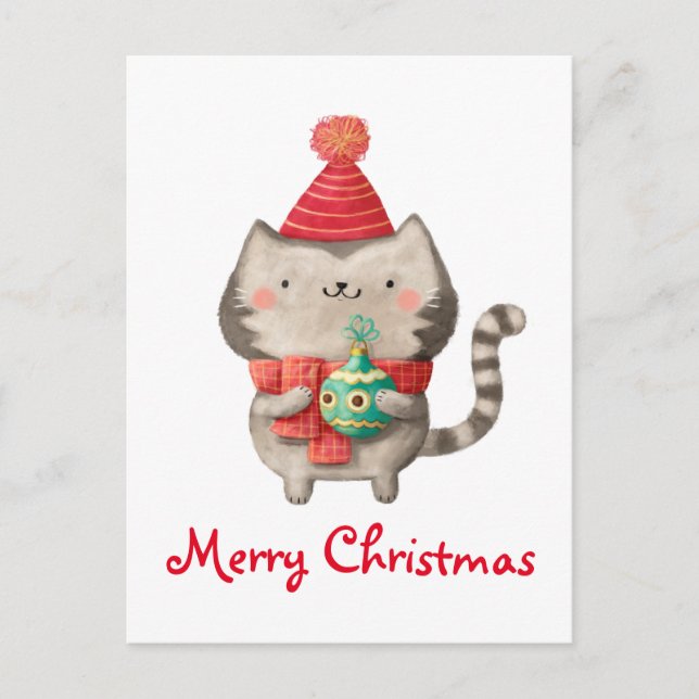 Gullig katt för jul helg vykort (Framsida)