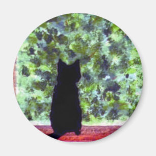 Gullig katt för kattkonstsvart på fönstermålni magnet