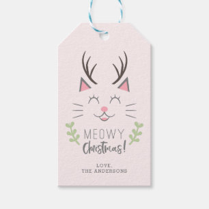 Gullig katt för Meowy jul , horn på Presentetikett