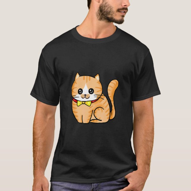 Gullig katt med gul båge t shirt (Framsida)