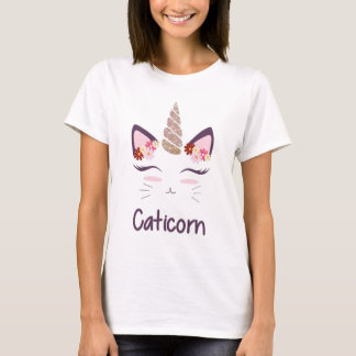 Gullig katt med Unicornhornen och blommaT-tröja T Shirt