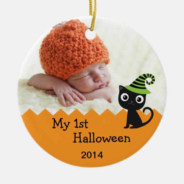 Gullig katt min 1st Halloween prydnad Julgransprydnad Keramik (Framsidan)