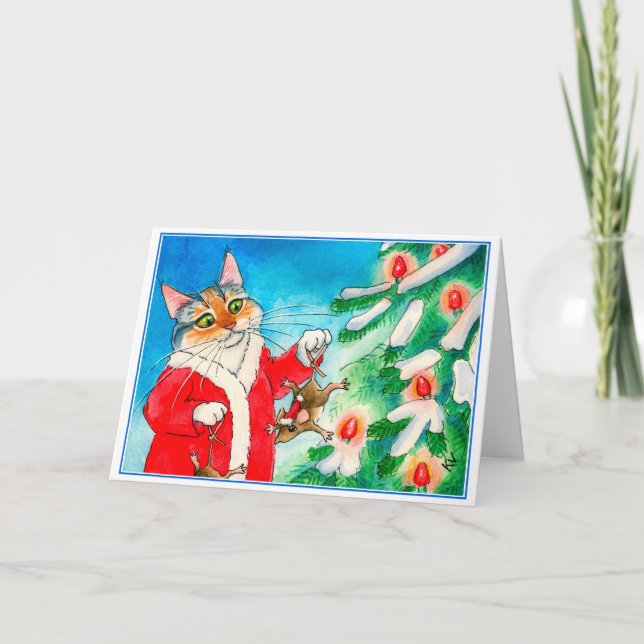 Gullig katt, möss, julgranhälsningkort helgkort (Framsida)