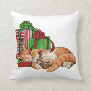 Gullig katt, mus och julklappar kudde