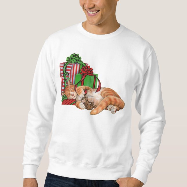 Gullig katt, mus och julklappar sweatshirt (Framsida)