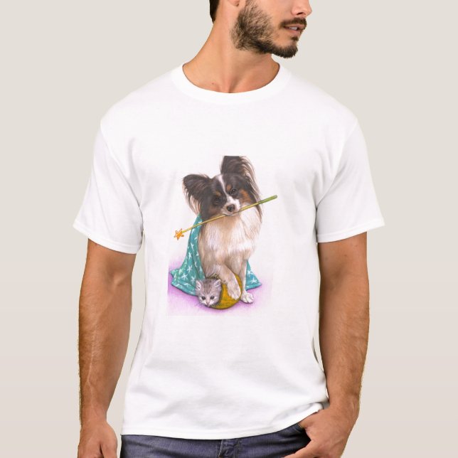 Gullig kattunge för trollkarl för Papillon T Shirt (Framsida)