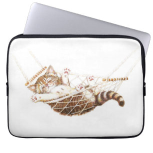 Gullig kattunge i hängmatta laptop fodral