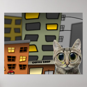 Gullig kattunge i staden, affischtryck poster