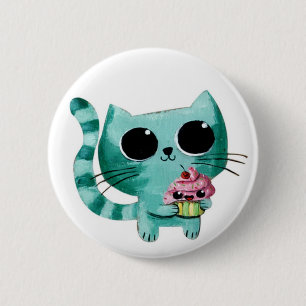 Gullig kattunge med den Kawaii muffinen Knapp