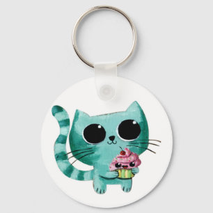 Gullig kattunge med den Kawaii muffinen Nyckelring
