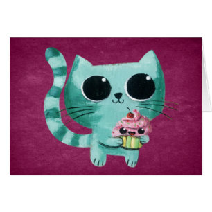 Gullig kattunge med den Kawaii muffinen OBS Kort