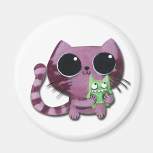Gullig kattunge med det lite gröna monster magnet
