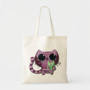 Gullig kattunge med det lite gröna monster tygkasse
