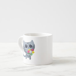 Gullig kattunge och blommor espressomugg