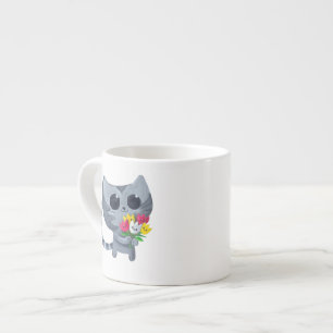 Gullig kattunge och blommor espressomugg