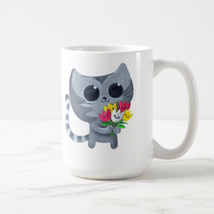 Gullig kattunge och blommor kaffemugg