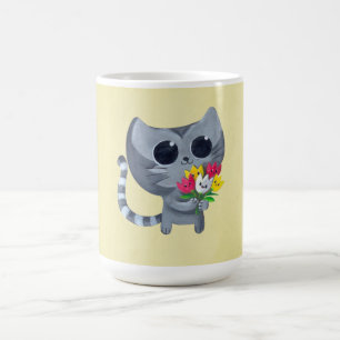 Gullig kattunge och blommor kaffemugg