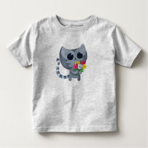 Gullig kattunge och blommor t-shirt