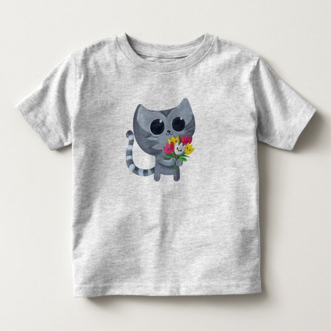 Gullig kattunge och blommor t-shirt (Framsida)
