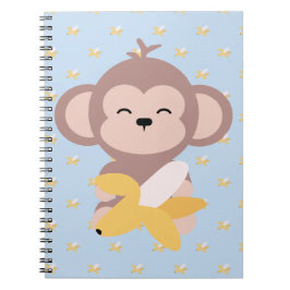 Gullig Kawaii apa med banananteckningsboken Anteckningsbok