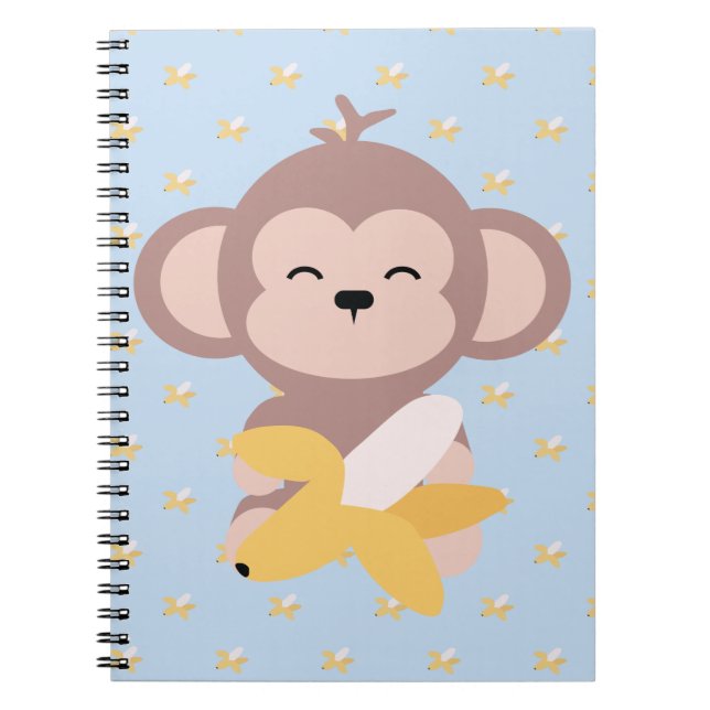 Gullig Kawaii apa med banananteckningsboken Anteckningsbok (Framsidan)