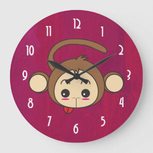Gullig Kawaii apaillustration Stor Klocka