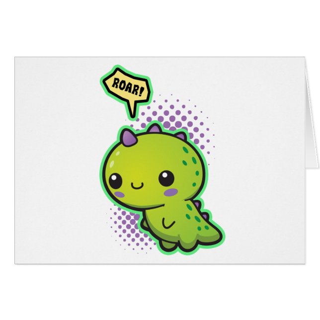 Gullig Kawaii Dinosaur Hälsningskort (Framsidan Horizontal)