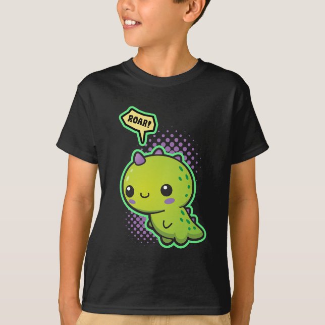 Gullig Kawaii Dinosaur T-shirt (Framsida)
